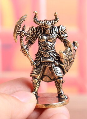 纯黄铜牛战士盔甲金刚牛头战士牛魔王复古装饰桌面茶宠工艺品摆件