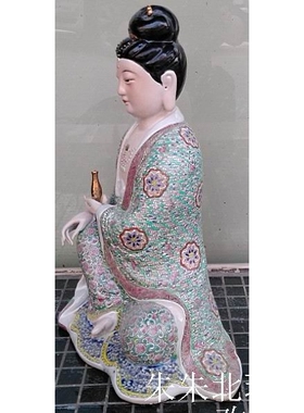 景德镇仿古粉彩绘陶瓷器观音菩萨供奉佛像摆件家用自在坐地观世音