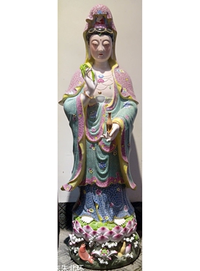 寺庙家用净瓶观世音菩萨陶瓷佛像供奉佛摆件站莲南海观音瓷像120