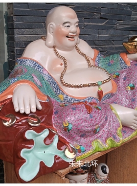 陶瓷布袋弥勒佛像笑佛大肚罗汉瓷像工艺礼品家居店铺招财菩萨摆件