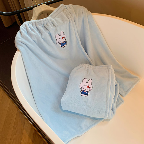 馨帮帮杂货铺家用魔术贴浴巾可爱卡通裹巾吸水速干兔头猫咪浴裙女 - 图0