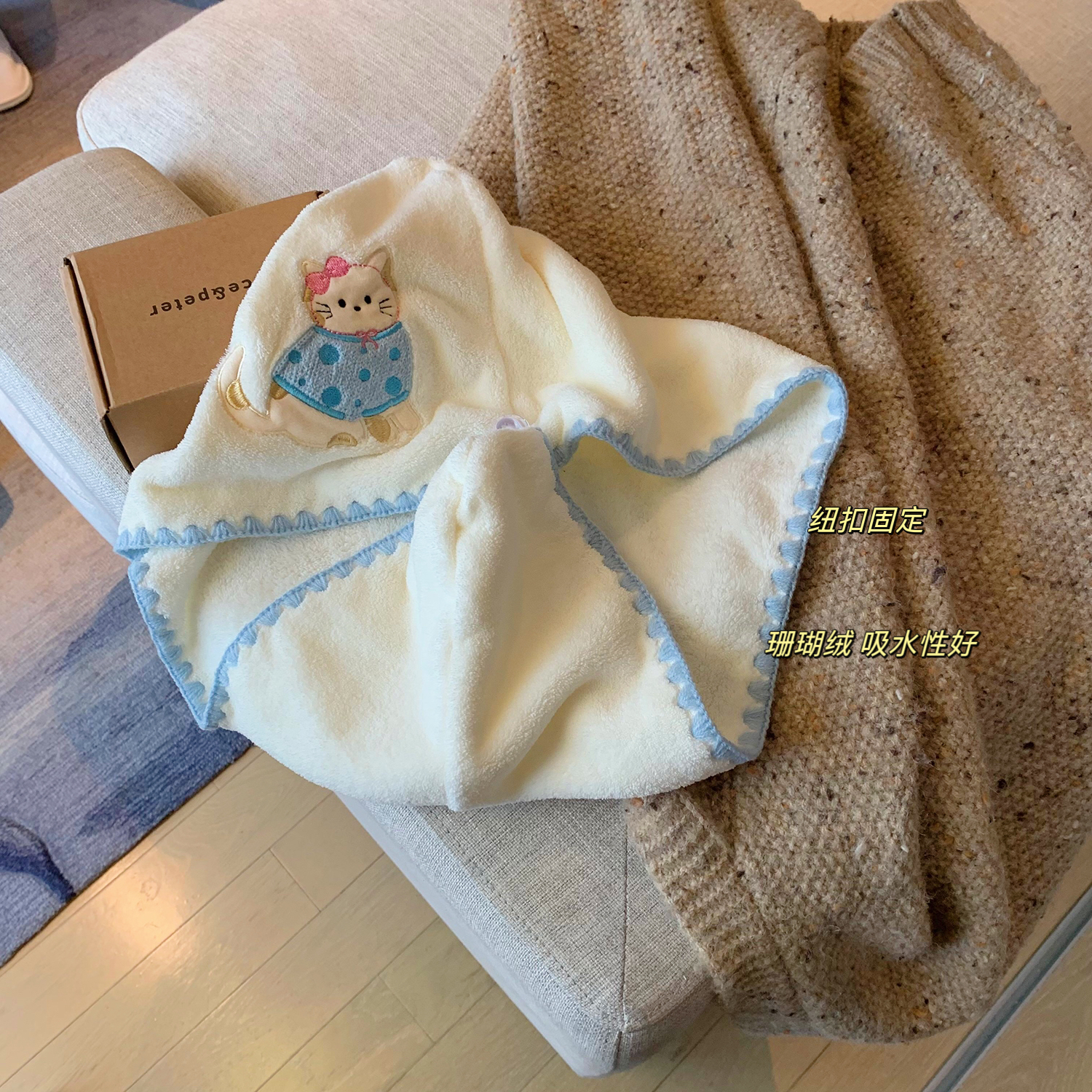 馨帮帮杂货铺原创可爱包头巾浴帽卡通猫咪干发巾吸水速干干发帽女 - 图1