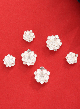 S999足银莲花横穿隔珠纯银手工DIY串珠材料编织手链脚链配件配饰