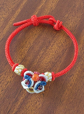 手工编结双联结小醒狮头红手绳本命年好运连连吉祥饰品可爱时尚
