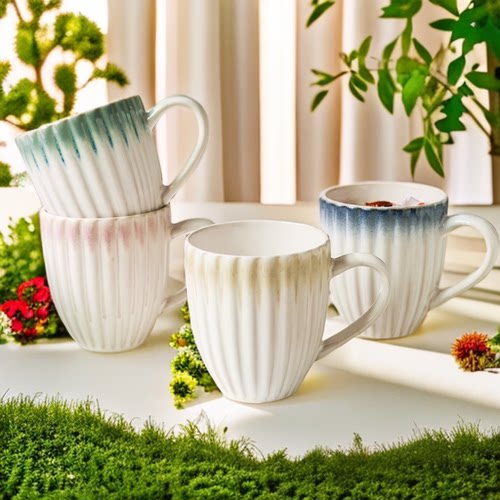 UHOME〖9.9两个〗复古浮雕花瓣陶瓷杯水杯小众美式拉花咖啡杯水杯 - 图1