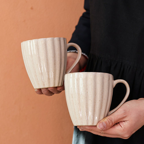 UHOME〖9.9两个〗复古浮雕花瓣陶瓷杯水杯小众美式拉花咖啡杯水杯 - 图2