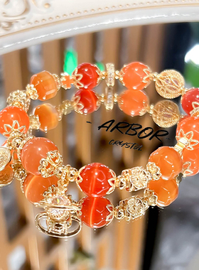 原创设计天然阿拉善玛瑙好运水晶手链7A猫眼东陵玉手串星空礼物