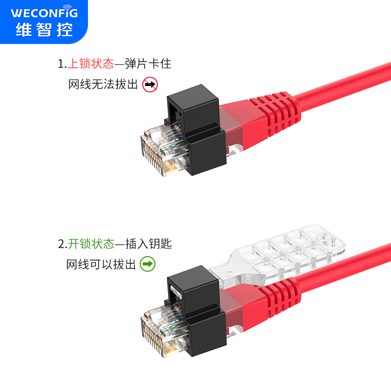 维智控RJ45网线锁网口安全锁模块锁超五类六类七类跳线锁防插拔 - 图2