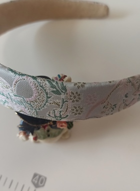 非遗宋锦宋锦织银粉色牛首龙纹发箍发饰束发头饰加宽加长高端法式