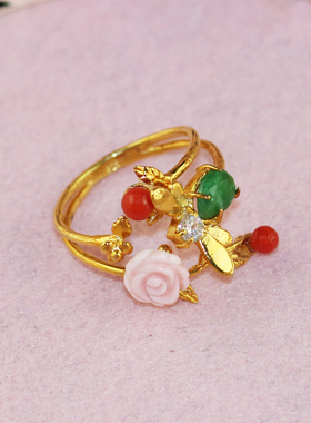 凡妮莎女红S瑚珠时尚925银戒指