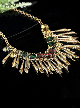 韩国水晶复古层次女晚礼服项链