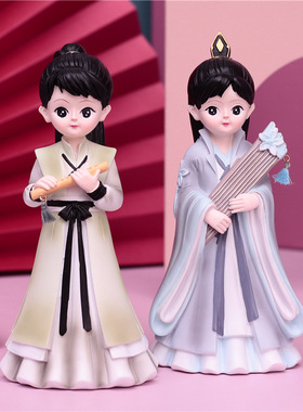 古风公子弹琴吹笛摆件树脂装饰工艺品人偶摆设宫廷风出国礼品礼物