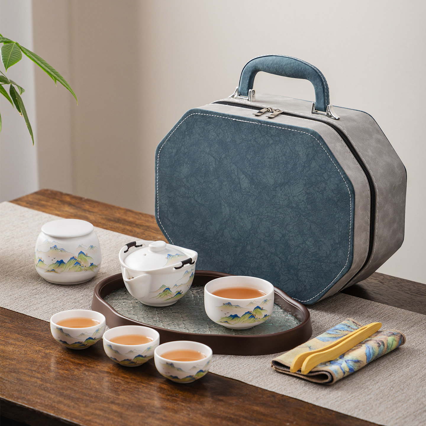 旅行茶具小套装家用便携式功夫泡茶壶陶瓷茶杯户外一壶四杯快客杯,淘宝优惠券,粉丝福利购,淘宝优惠卷