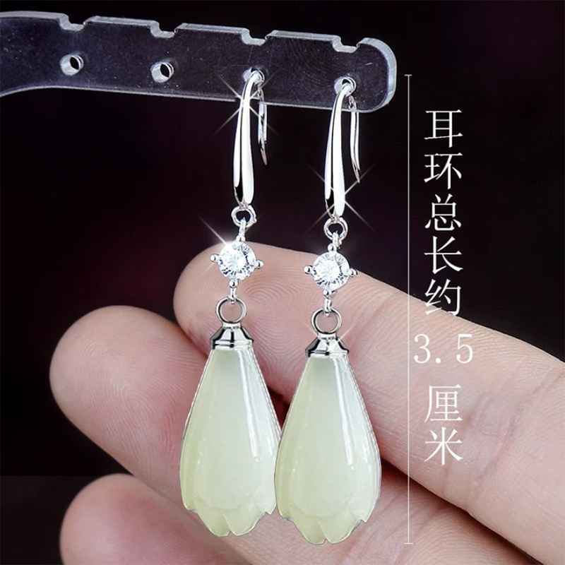 s925纯银玉兰花耳环女2025年新款潮新中式国风耳坠轻奢高级感耳饰,淘宝优惠券,粉丝福利购,淘宝优惠卷