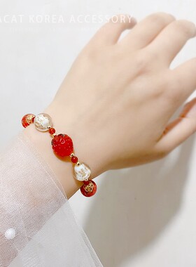 天然红玛瑙琉璃草莓本命年手链