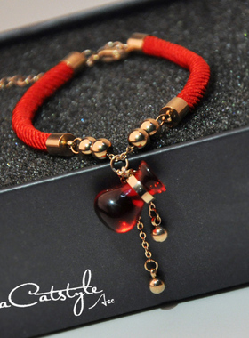 红色葫芦钱袋包钢手链