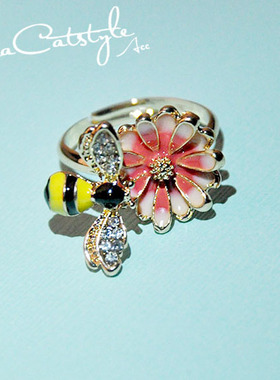 SeaCat合金女蜜蜂花朵戒指