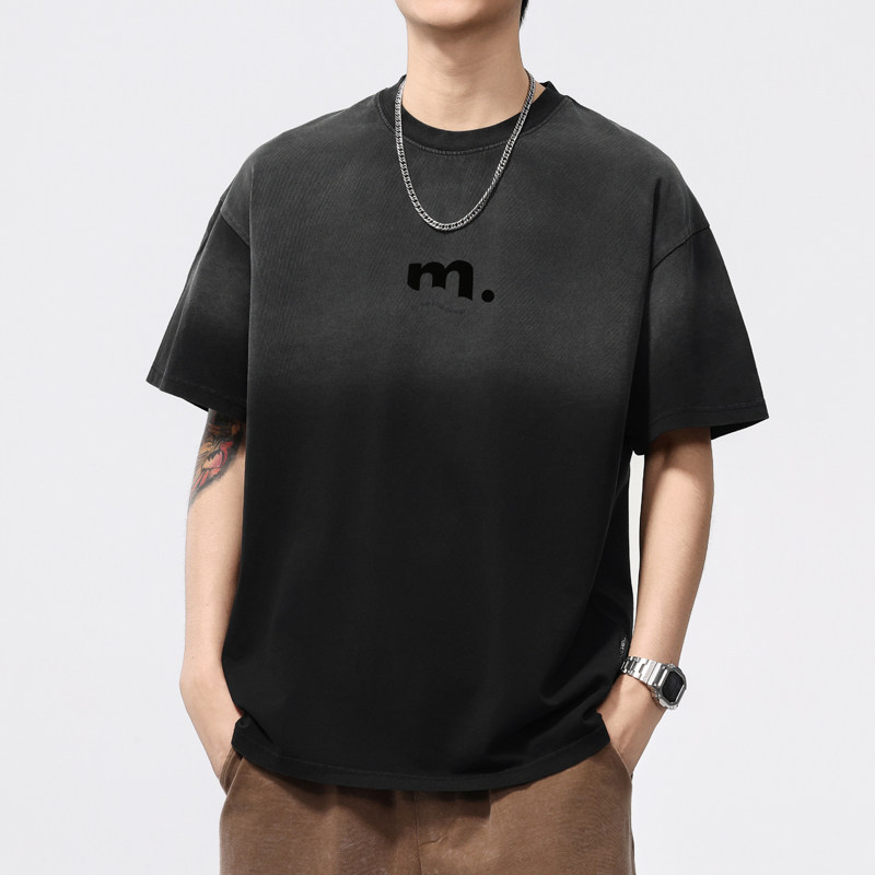 男士大码短袖T恤纯棉重磅复古青年胖子加肥加大男装100棉洗水渐变,淘宝优惠券,粉丝福利购,淘宝优惠卷