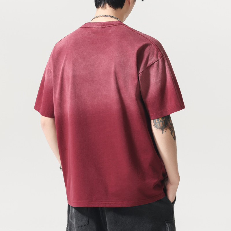 男士大码短袖T恤纯棉重磅复古青年胖子加肥加大男装100棉洗水渐变,淘宝优惠券,粉丝福利购,淘宝优惠卷