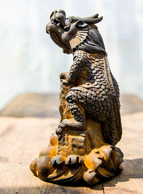 国风中式仿铸铁镇水兽避水兽蚣蝮桌面摆件招财茶宠家居纯