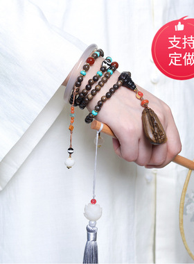 正宗越南芽庄白棋楠沉香木多圈手链女款奇楠佛珠手串搭配蜜蜡