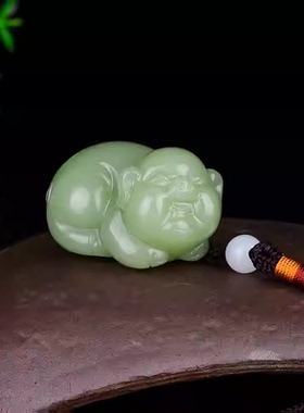 和田玉青白玉生肖猪发财猪手把件