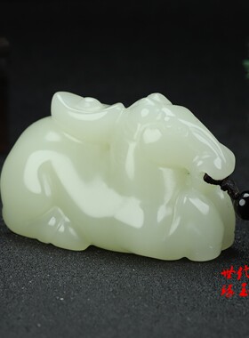和田玉生肖马手把件新疆白玉招财马上有钱把玩件青白玉原石小摆件