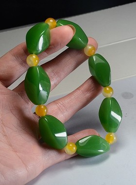 时来运转路路通手链菠菜绿碧玉