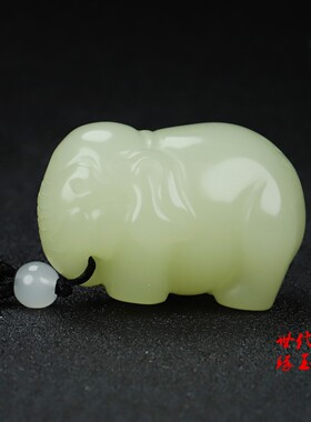 新疆和田玉白玉小象把玩件玉石大象手把件青白玉吉祥如意象挂件