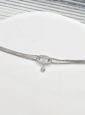 【Luxury jewelry】波光粼粼法式浪漫多层链条满钻猪鼻子银色手链
