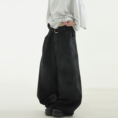 韩代24 oil coated denim balloon banding pants (unisex)牛仔裤 - 图0