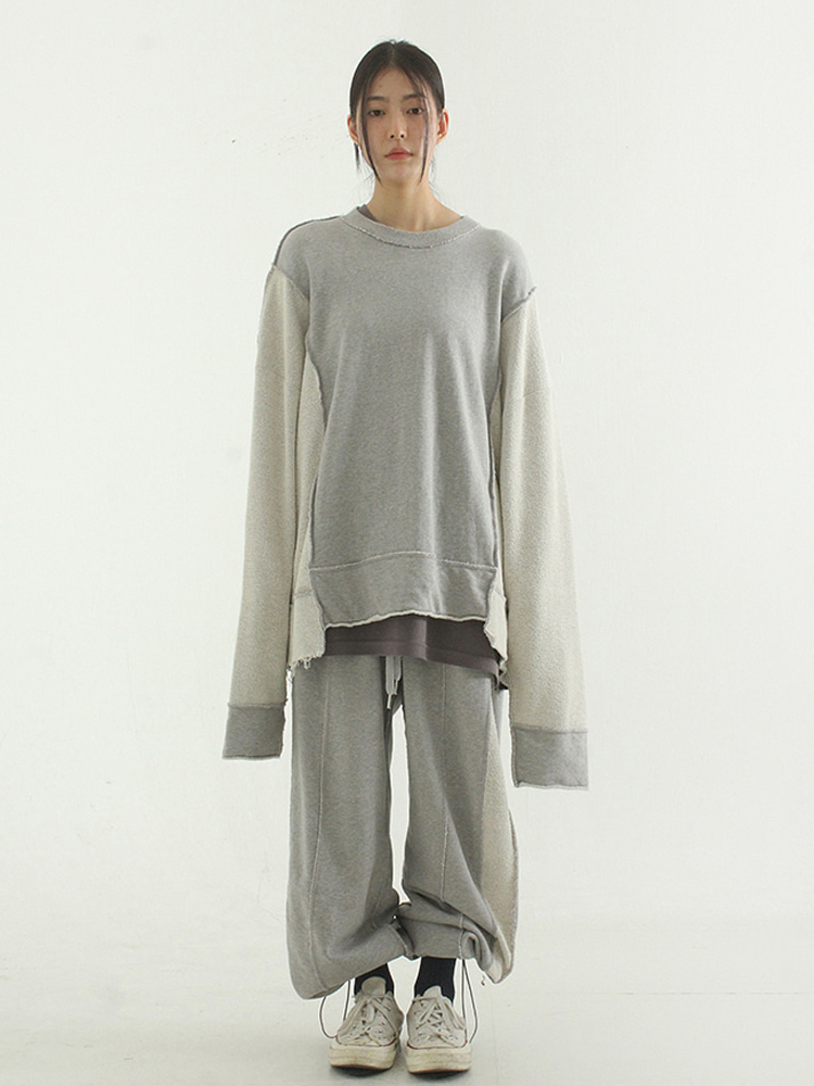 韩国代购 oversize sectioned cotton MTM (unisex) 复古拼接卫衣 - 图2