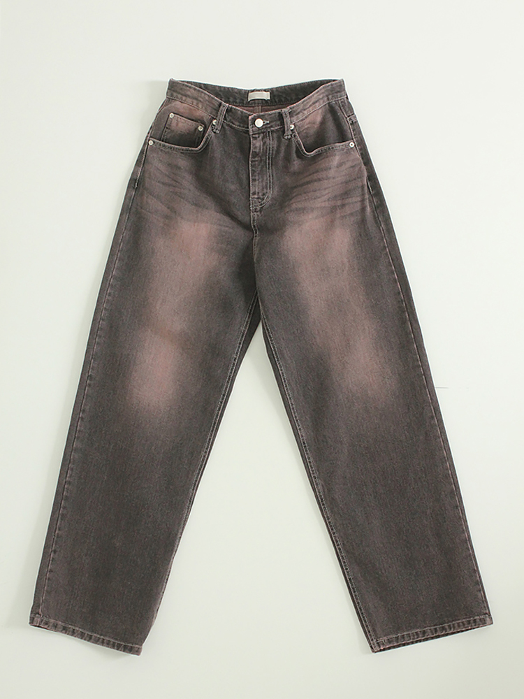 韩国代购23F/W vintage purple wide jean(unisex)紫黑磨白牛仔裤 - 图3