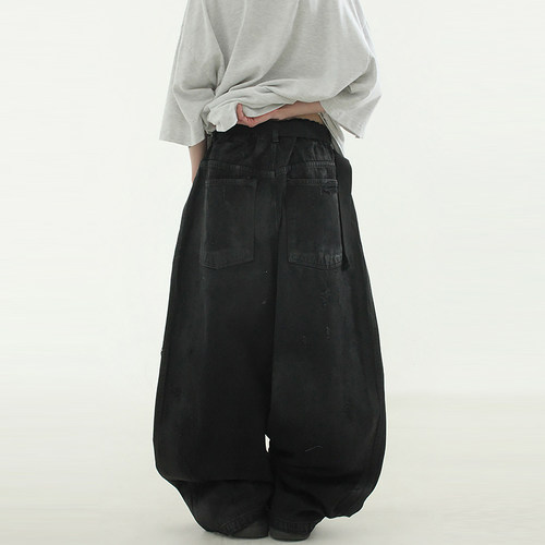 韩代24 oil coated denim balloon banding pants (unisex)牛仔裤 - 图1