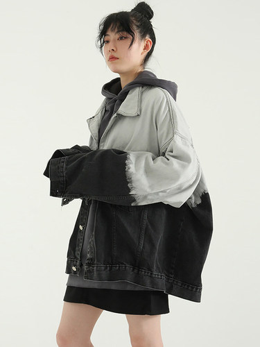 韩代 over fit gradation denim jacket (unisex)半染色牛仔夹克 - 图0