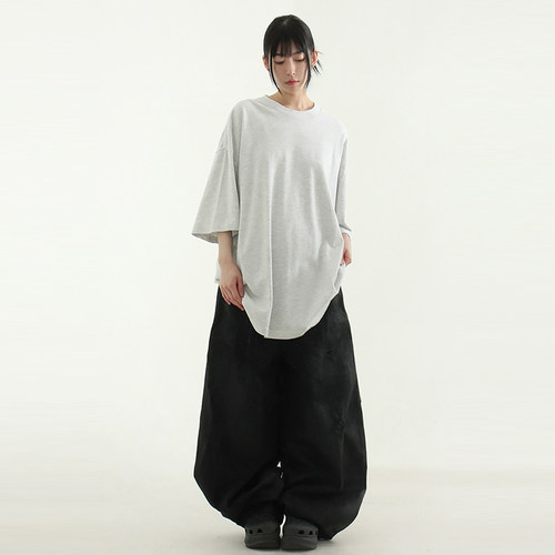 韩代24 oil coated denim balloon banding pants (unisex)牛仔裤 - 图2