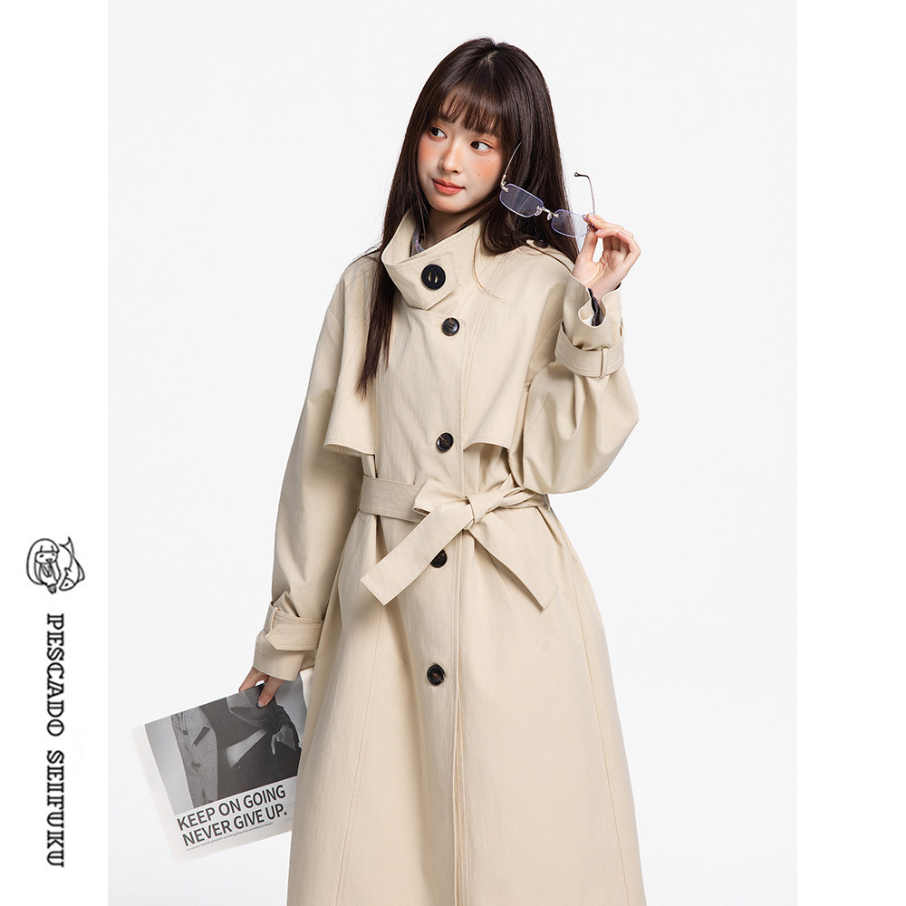 甜鱼少盐[蔓藤枝]粉色风衣外套女2026新款早春小个子显瘦长款大衣,淘宝优惠券,粉丝福利购,淘宝优惠卷