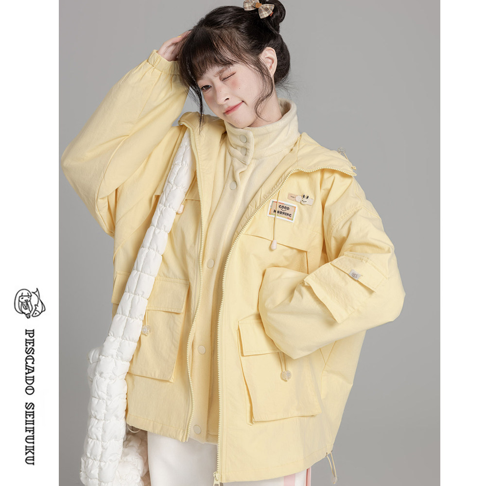 咸鱼衣橱 猫耳朵冲锋衣外套女春秋2026新款学院小个子连帽防风衣,淘宝优惠券,粉丝福利购,淘宝优惠卷