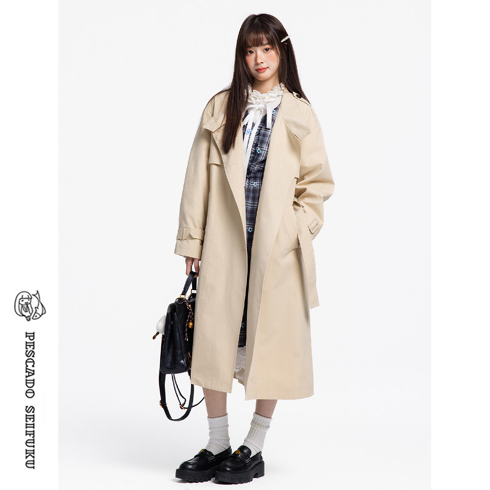 甜鱼少盐[蔓藤枝]粉色风衣外套女2026新款早春小个子显瘦长款大衣,淘宝优惠券,粉丝福利购,淘宝优惠卷