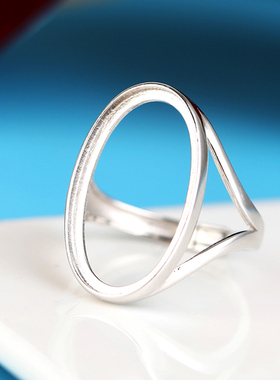 铂银满楼925银镶嵌蜜蜡椭圆戒托