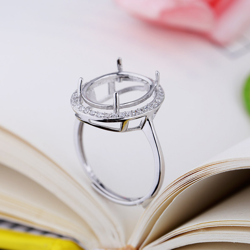 S925纯银戒指空托DIY开口银饰戒托蜜蜡戒托绿松石戒托女款11*14 - 图1