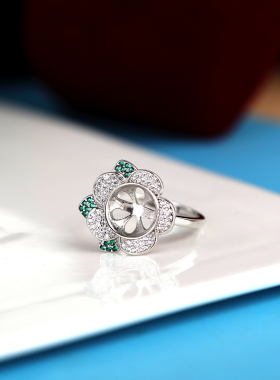 铂银满楼925银镶嵌珍珠圆珠戒托