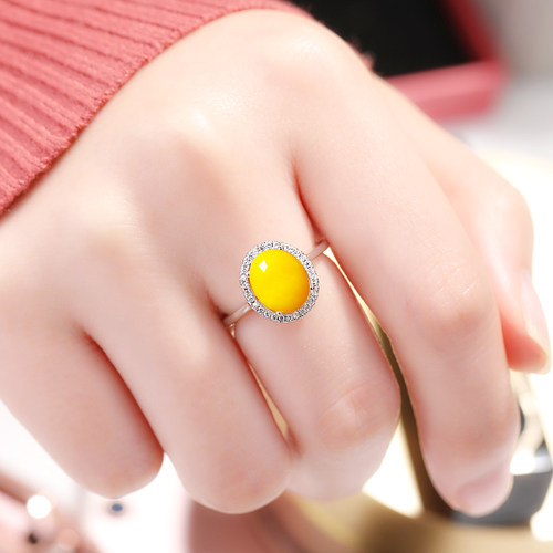 S925纯银戒指空托镶嵌蜜蜡和田玉石翡翠绿松戒指托diy戒托女9*11 - 图1