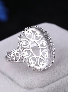 925纯银女款戒指空托蜜蜡琥珀