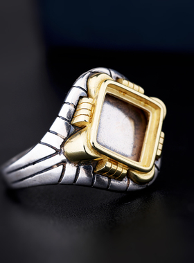 纯银戒指空托复古镶嵌蜜蜡S925