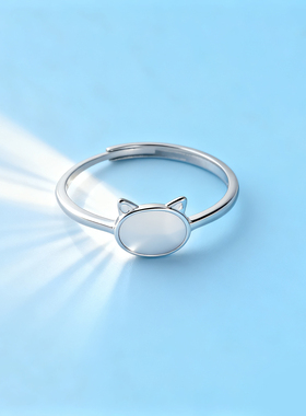 S925纯银戒指空托猫头女戒指托