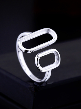 纯银戒指空托镶嵌绿松石水晶宝石