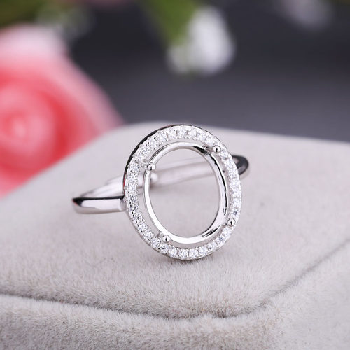 S925纯银戒指空托镶嵌蜜蜡和田玉石翡翠绿松戒指托diy戒托女9*11 - 图2