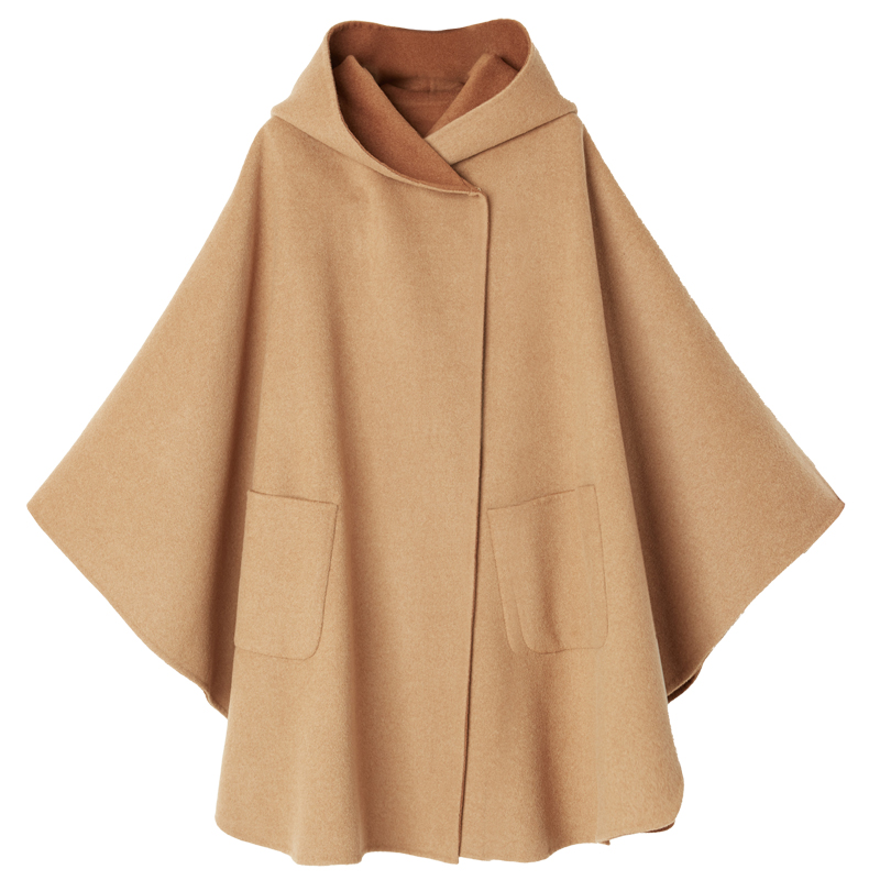 YUESPACE双面羊毛斗篷大衣连帽时尚宽松毛呢外套中长款女秋冬高端 - 图3