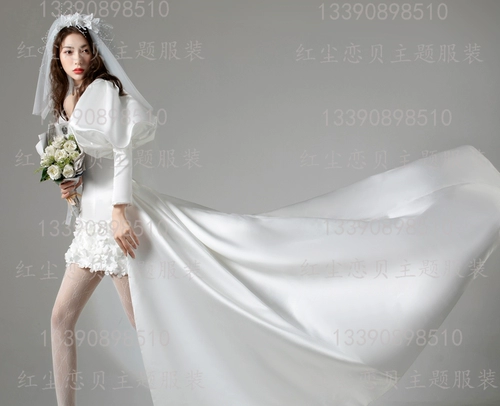 Свадебное платье для влюбленных, ассиметричный крой, французский стиль, рукава фонарики